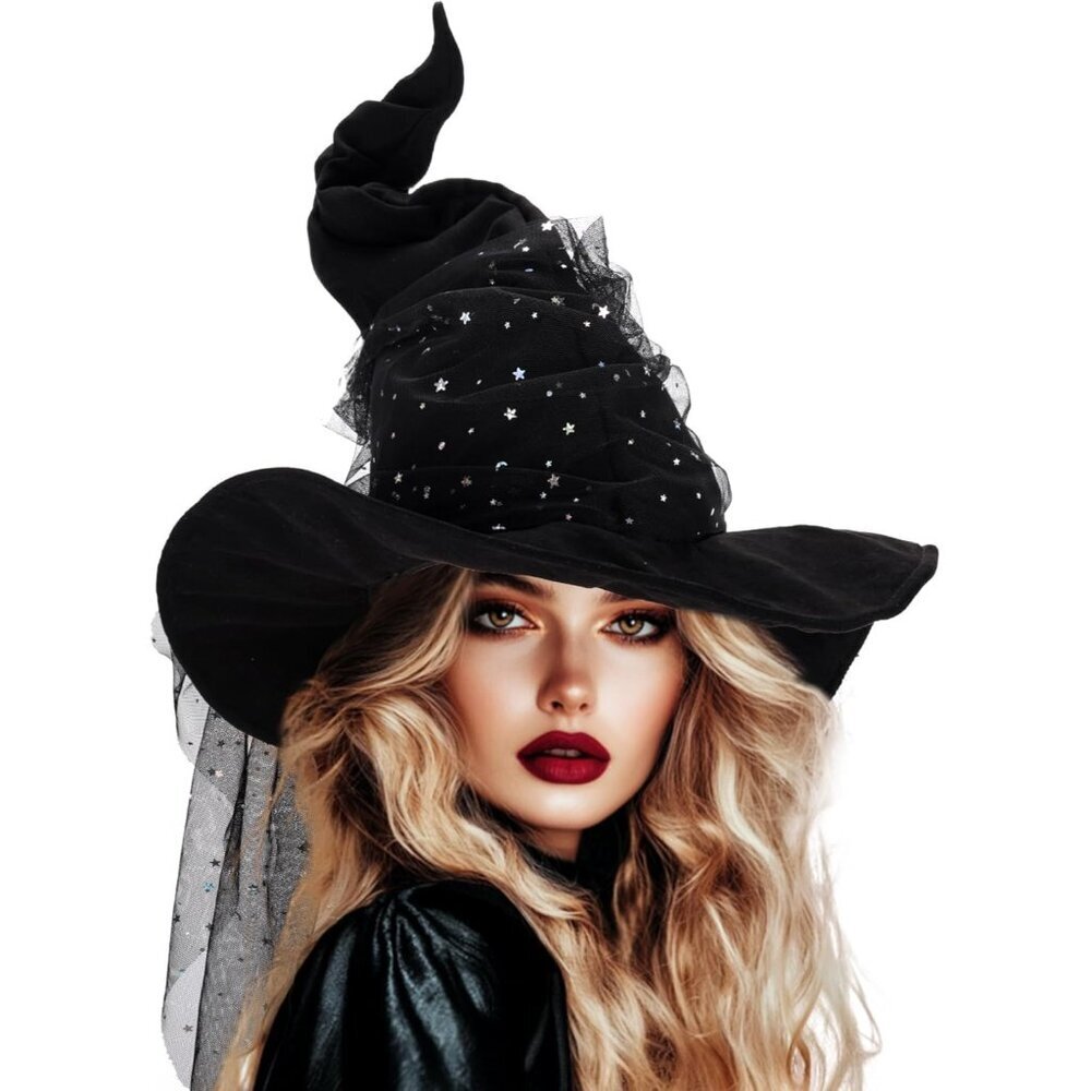 🆕Women Black Mesh Hat for Adult Costume Witch Hat Cosplay Accessories